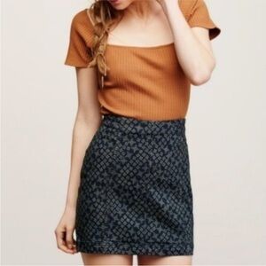 Free People Modern Femme Dark Denim Patterned Mini Skirt SZ 0